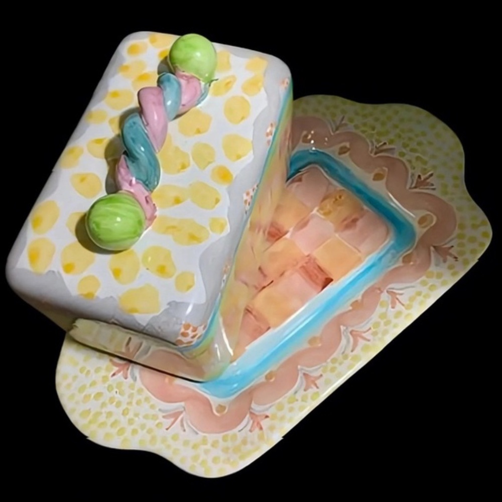 Vintage 1983 Mackenzie Childs Retired "Brittany" Pattern Butter Dish Unused Rare